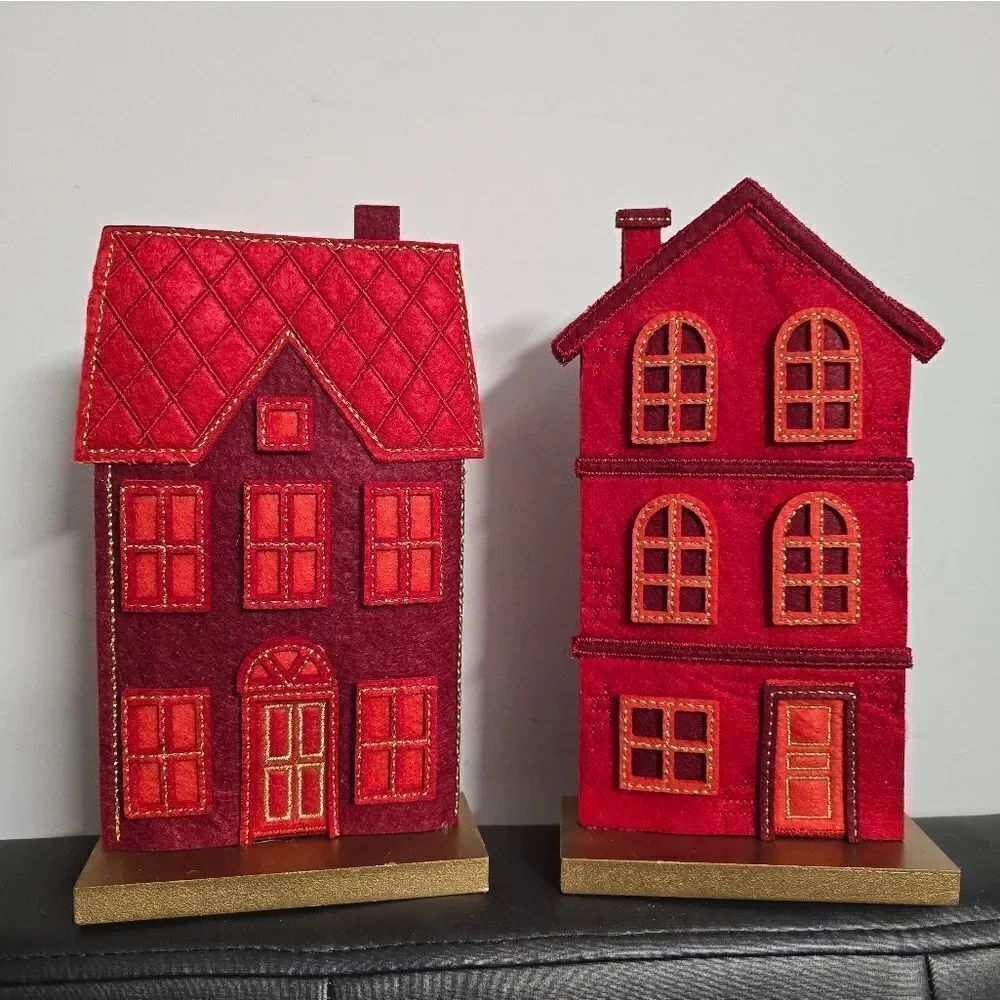 Set of two Wondershop Christmas Holiday Village Felt Decor Houses, 2024